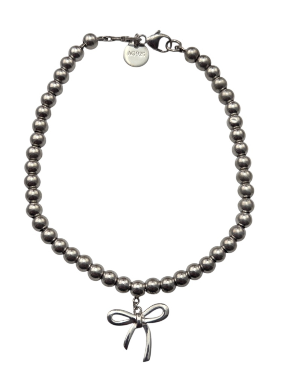Tiffany & Co. Sterling Silver Bow Charm Beaded Bracelet #24762